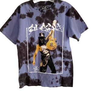 Snakepit Blue Black Tie Dye Slash Graphic Artist Tee S/M Indie Sleaze